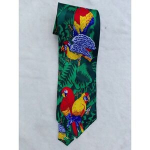 Roberto Cellini 'Parrots II' Neck Tie Mens Green Parrots Polyester Tropical Fun